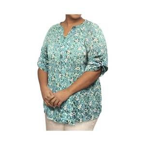 NEW ON THE PLUS SIDE printed 3/4 sleeve mandarin roll button blouse - plus in fl